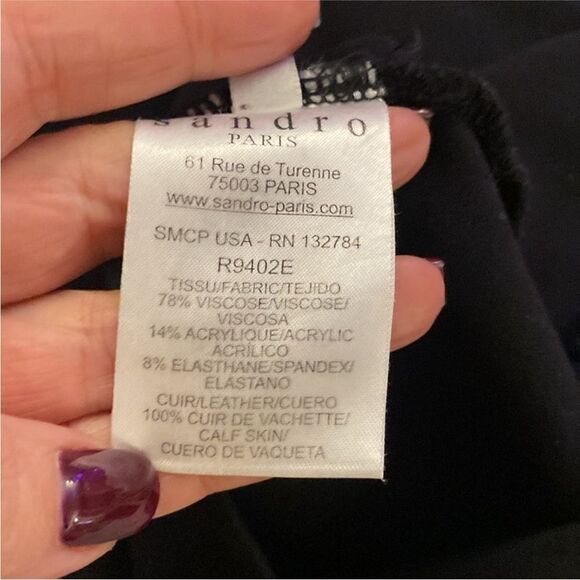 Sandro Elegant Black Cutout genuine leather detailed mini Dress, S - Picture 8 of 8